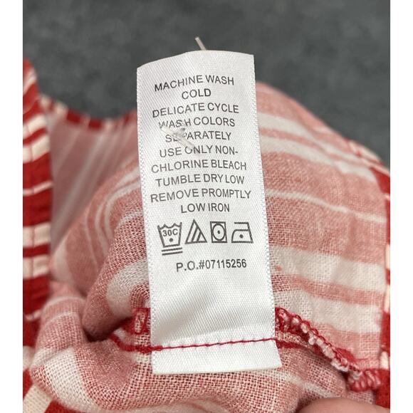 June + Vie Linen Blouse Women's 1X 22/24 Red/White Striped Long Boho Lagon Look - Picture 11 of 12